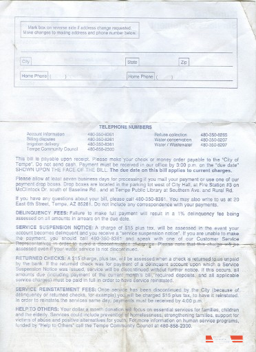 USA Arizona water utility bill 2 pages 2